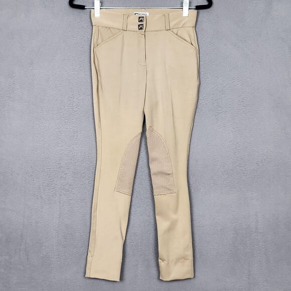 Riding Sport Pants Girls 12 Beige Knee Patch Equestrian Breeches Dover Saddlery - Picture 1 of 15
